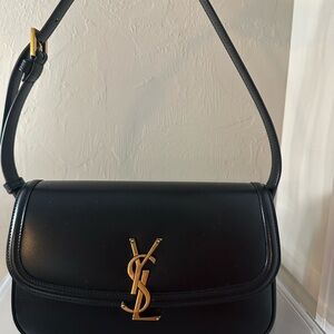 Saint Laurent Black Leather Shoulder Bag with Gold YSL Hardware